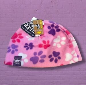 Turtle Fur Kids Fleece Beanie Hat 3-6 Yr Pink Paw Prints Playful Print Cozy Snow
